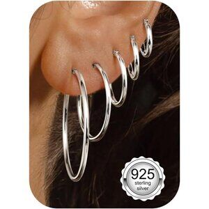 Silver Hoop 5 Pairs Women-Medium Big Stack 10/14/20/30/40mm Earrings Jewelry